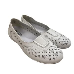 Propet Shoes Womens 9 White Leather Cabrini Flats Slip-On Cutout Comfort Loafers